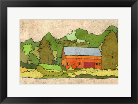 Framed Cabin in the Green Forest Print