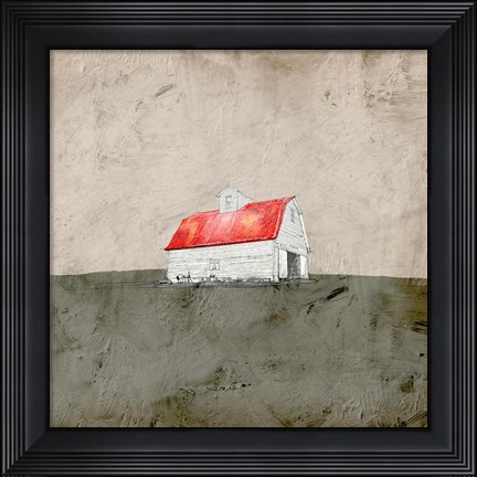 Framed Red and White Barn Print