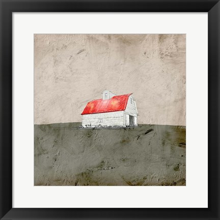 Framed Red and White Barn Print