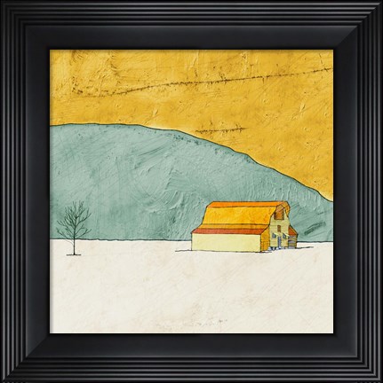 Framed Teal and Yellow Barn Print