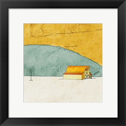 Framed Teal and Yellow Barn Print