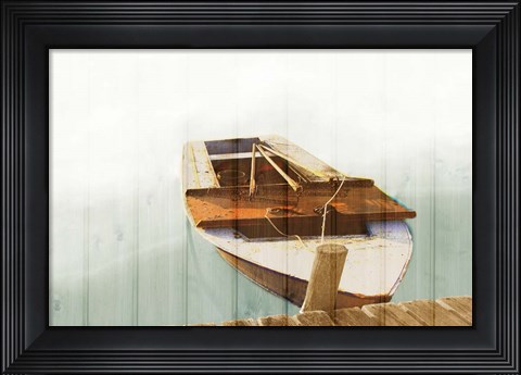 Framed Boat with Textured Wood Look II Print