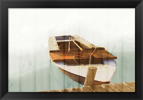 Framed Boat with Textured Wood Look II Print