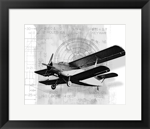 Framed Flight Plans BW II Print