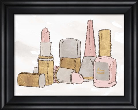 Framed Pink Pastel Makeup Set Print