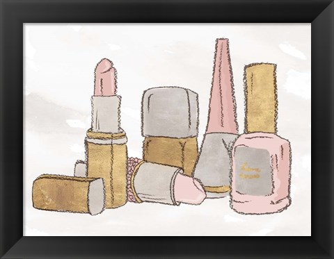 Framed Pink Pastel Makeup Set Print