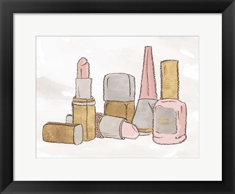 Framed Pink Pastel Makeup Set Print