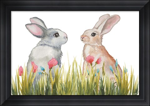 Framed Bunnies Among the Flowers II Print