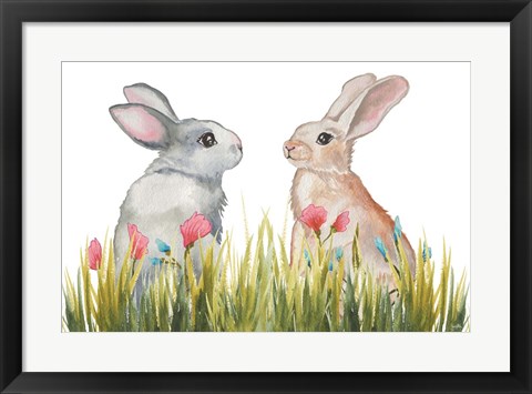 Framed Bunnies Among the Flowers II Print