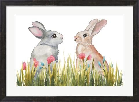 Framed Bunnies Among the Flowers II Print