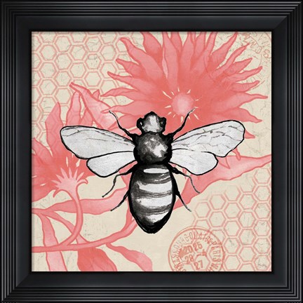 Framed Bee on Pink Flower Square Print