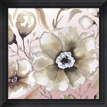 Framed Neutral Flowers on Pink I Print