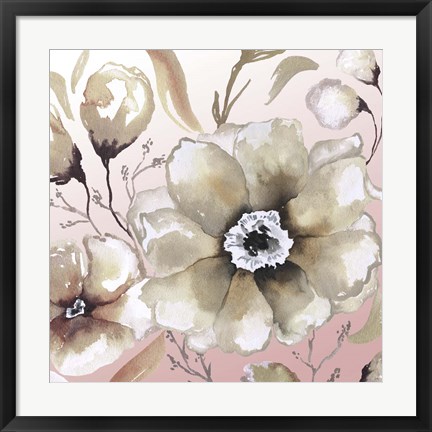 Framed Neutral Flowers on Pink I Print