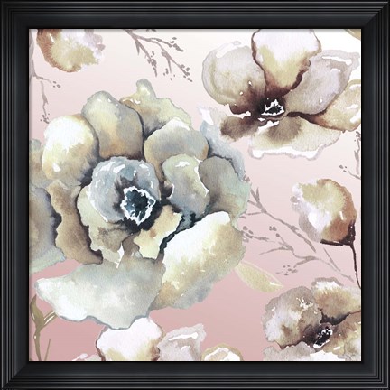 Framed Neutral Flowers on Pink II Print