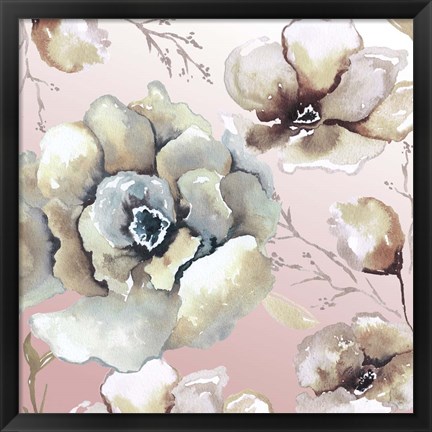 Framed Neutral Flowers on Pink II Print