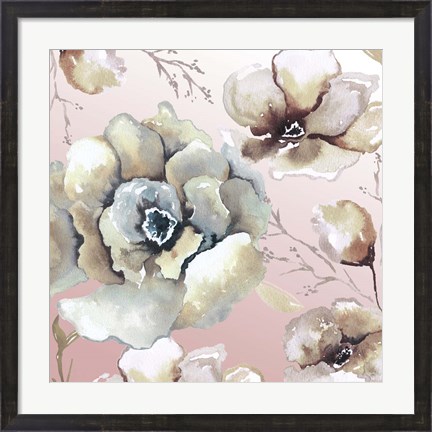 Framed Neutral Flowers on Pink II Print
