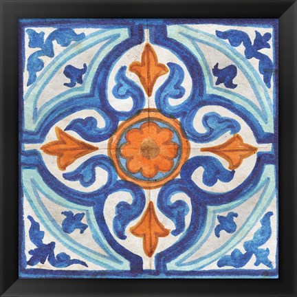 Framed Colorful Tile I Print