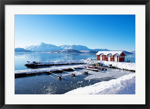 Framed Fishing Dock on the Fjord Print