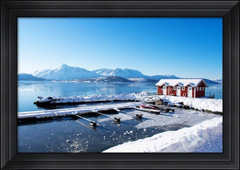 Framed Fishing Dock on the Fjord Print