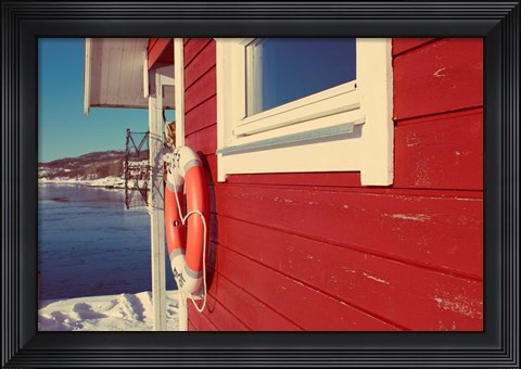 Framed Lake House in Winter Print