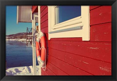 Framed Lake House in Winter Print