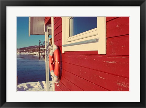 Framed Lake House in Winter Print