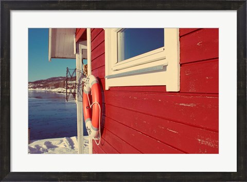 Framed Lake House in Winter Print