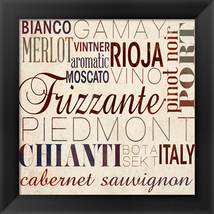 Framed Wine Words I Print