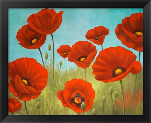 Framed Field of Poppies II Print