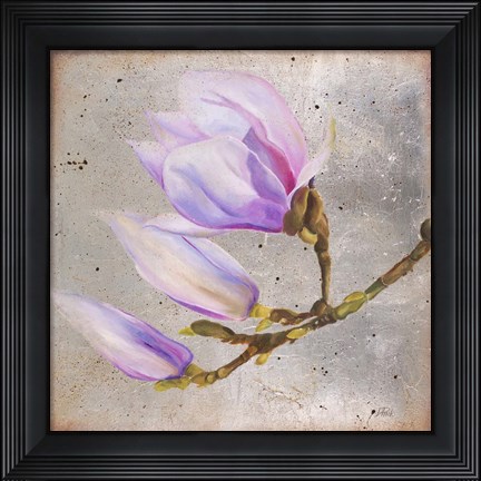 Framed Magnolia on Silver Leaf I Print