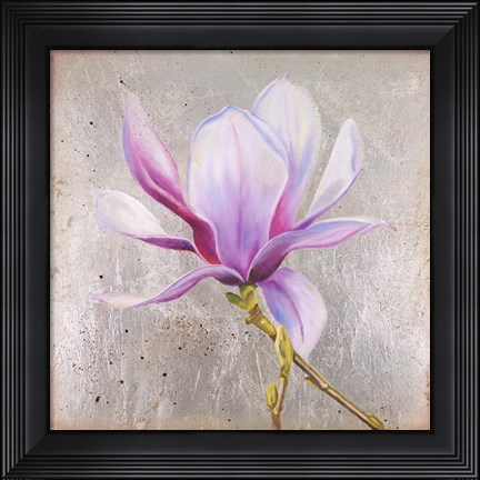 Framed Magnolia on Silver Leaf II Print