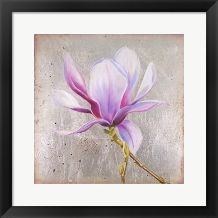 Framed Magnolia on Silver Leaf II Print