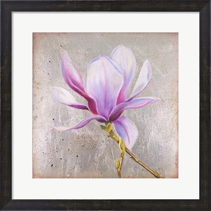 Framed Magnolia on Silver Leaf II Print