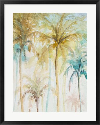 Framed Watercolor Palms in Blue II Print