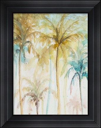 Framed Watercolor Palms in Blue II Print