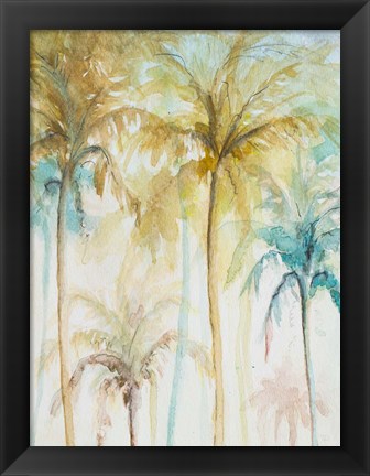 Framed Watercolor Palms in Blue II Print