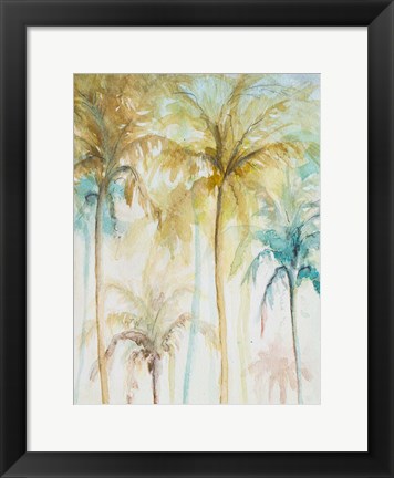 Framed Watercolor Palms in Blue II Print