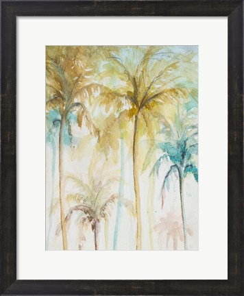 Framed Watercolor Palms in Blue II Print