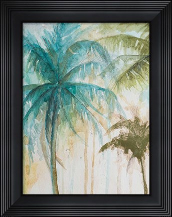 Framed Watercolor Palms in Blue I Print