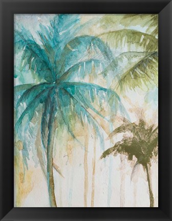 Framed Watercolor Palms in Blue I Print