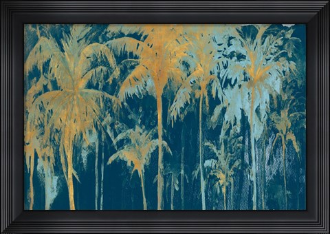 Framed Teal and Gold Palms Print