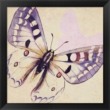 Framed Lavender Butterfly on Cream Print