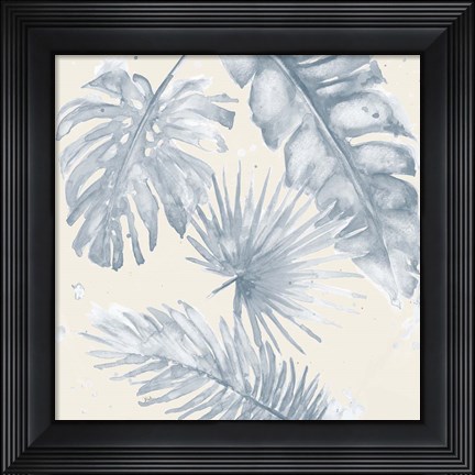 Framed Indigo Palms on Beige I Print
