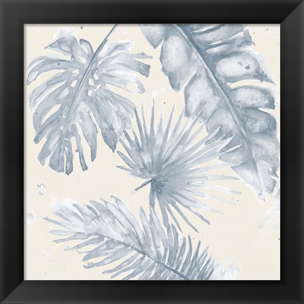 Framed Indigo Palms on Beige I Print