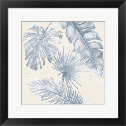 Framed Indigo Palms on Beige I Print