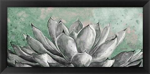 Framed Gray Agave on Green Print