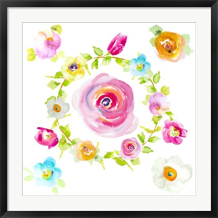 Framed Rosy Floral Wreath Print