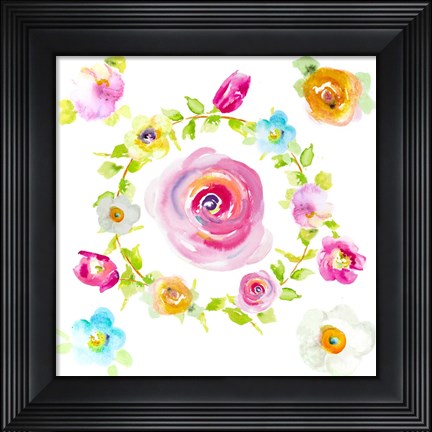 Framed Rosy Floral Wreath Print