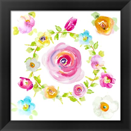 Framed Rosy Floral Wreath Print