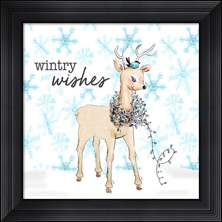 Framed Blue Whimsical Christmas I Print